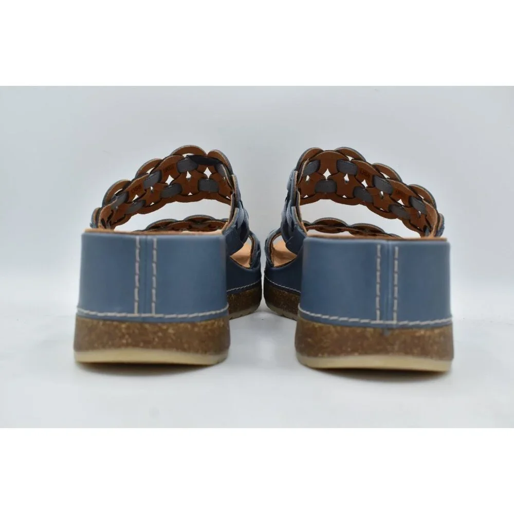 Clarks Women Size 11 Wide Width Kassanda Blue Combi Leather Mules Sandals Shoes‎